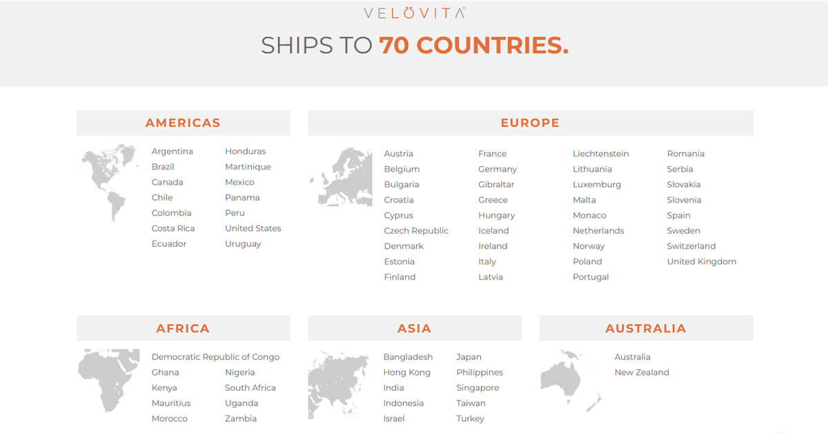 Velovita Expands: What Countries Does Ship To
